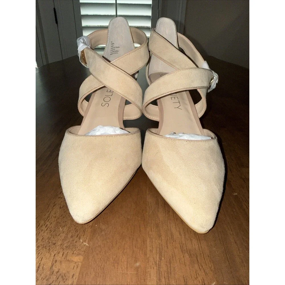 SOLE SOCIETY Tamra Adobe Kid Suede Heels Women’s Size 10 | Gold Buckle | 3” Heel
